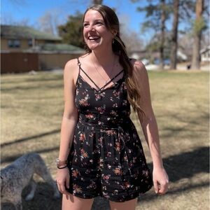 American Eagle Black and Floral Romper- S